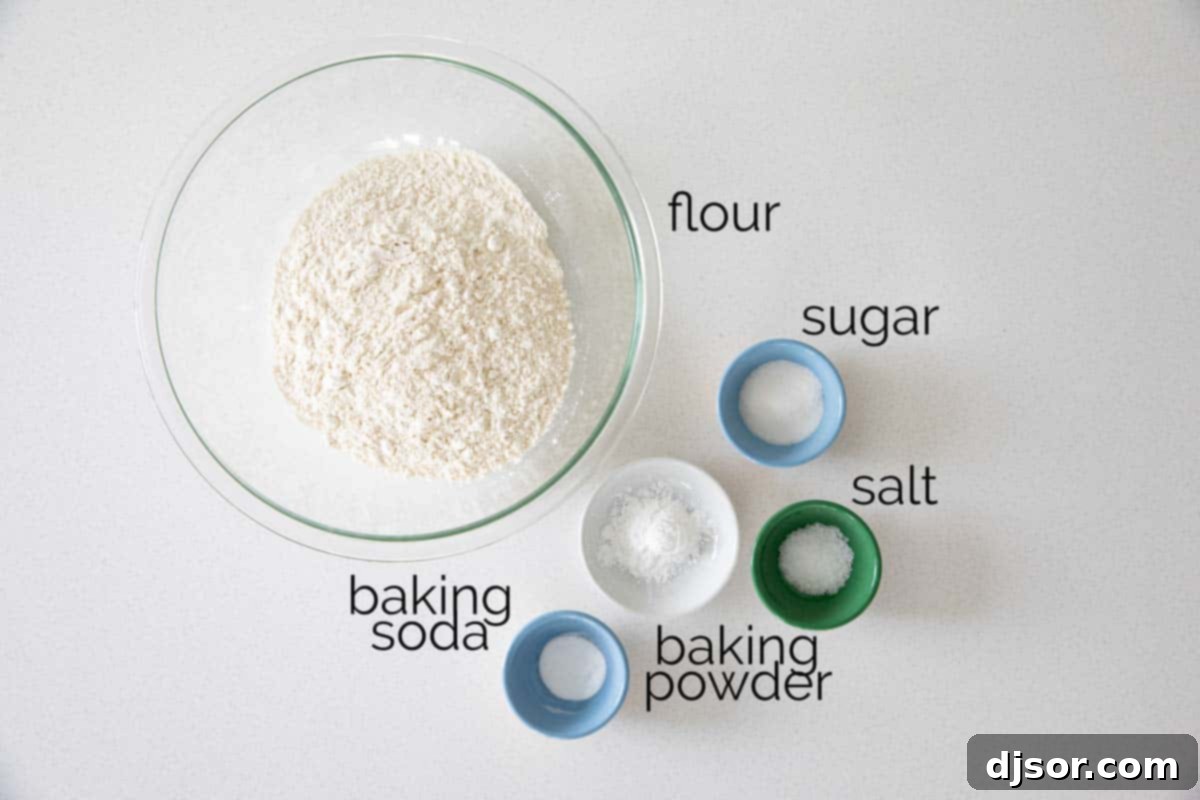 Gathering Your Simple Ingredients for Homemade Pancake Mix Individual ingredients laid out, ready to be combined for homemade pancake mix