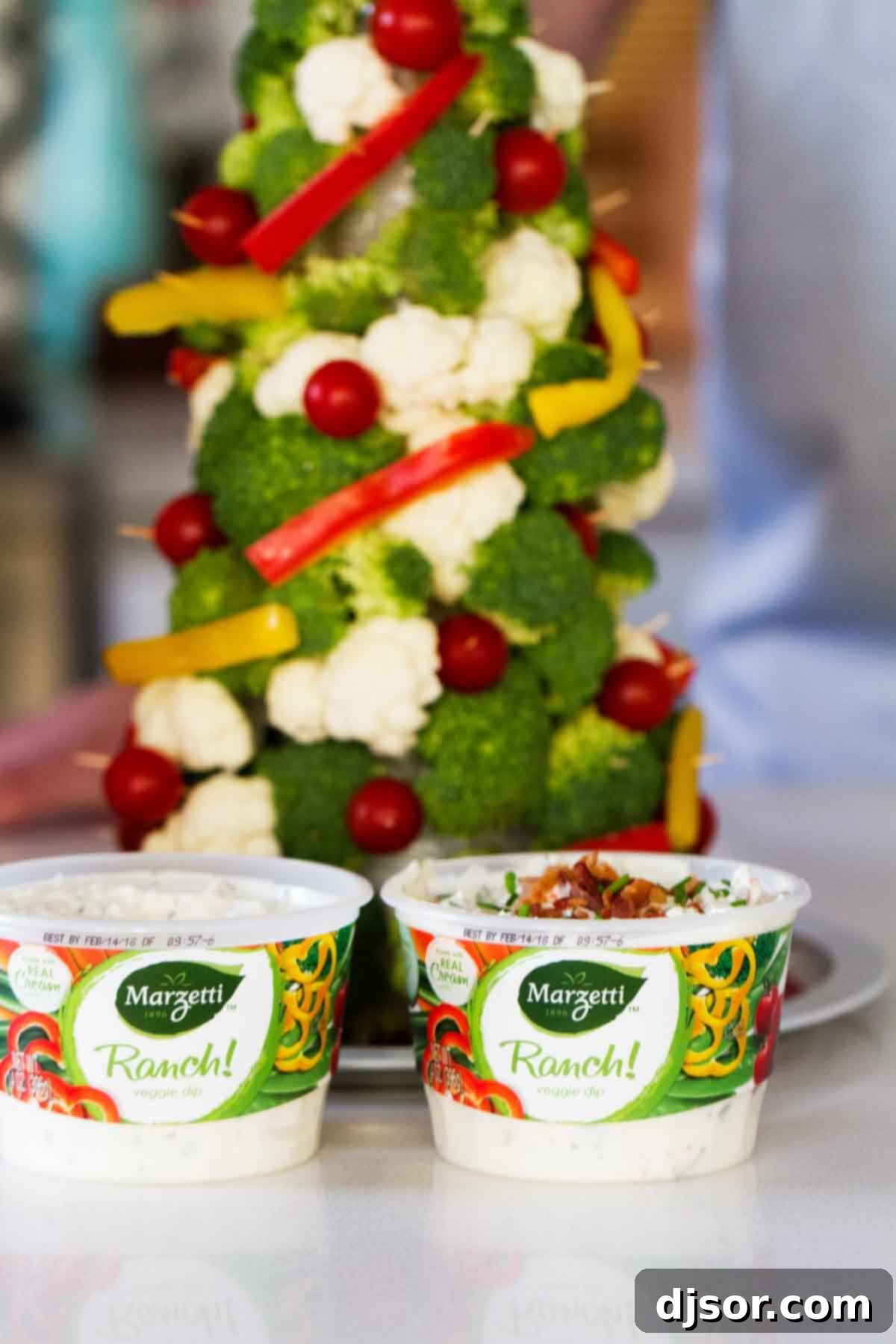 Festive Veggie Trees with Savory Bacon Chive Ranch Dip 7 Close-up of the delicious Bacon Chive Ranch Dip made from Marzetti ranch dip, perfect for holiday vegetable platters.