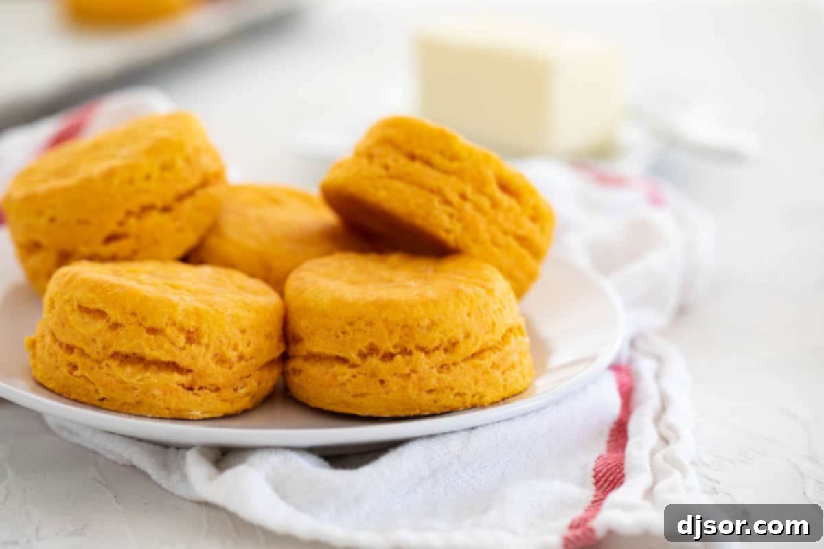 Extra tender with a soft texture and slightly sweet flavor, these Sweet Potato Biscuits are the perfect southern side dish. These are perfect for breakfast, dinner, or for your holiday table. plate full of sweet potato biscuits