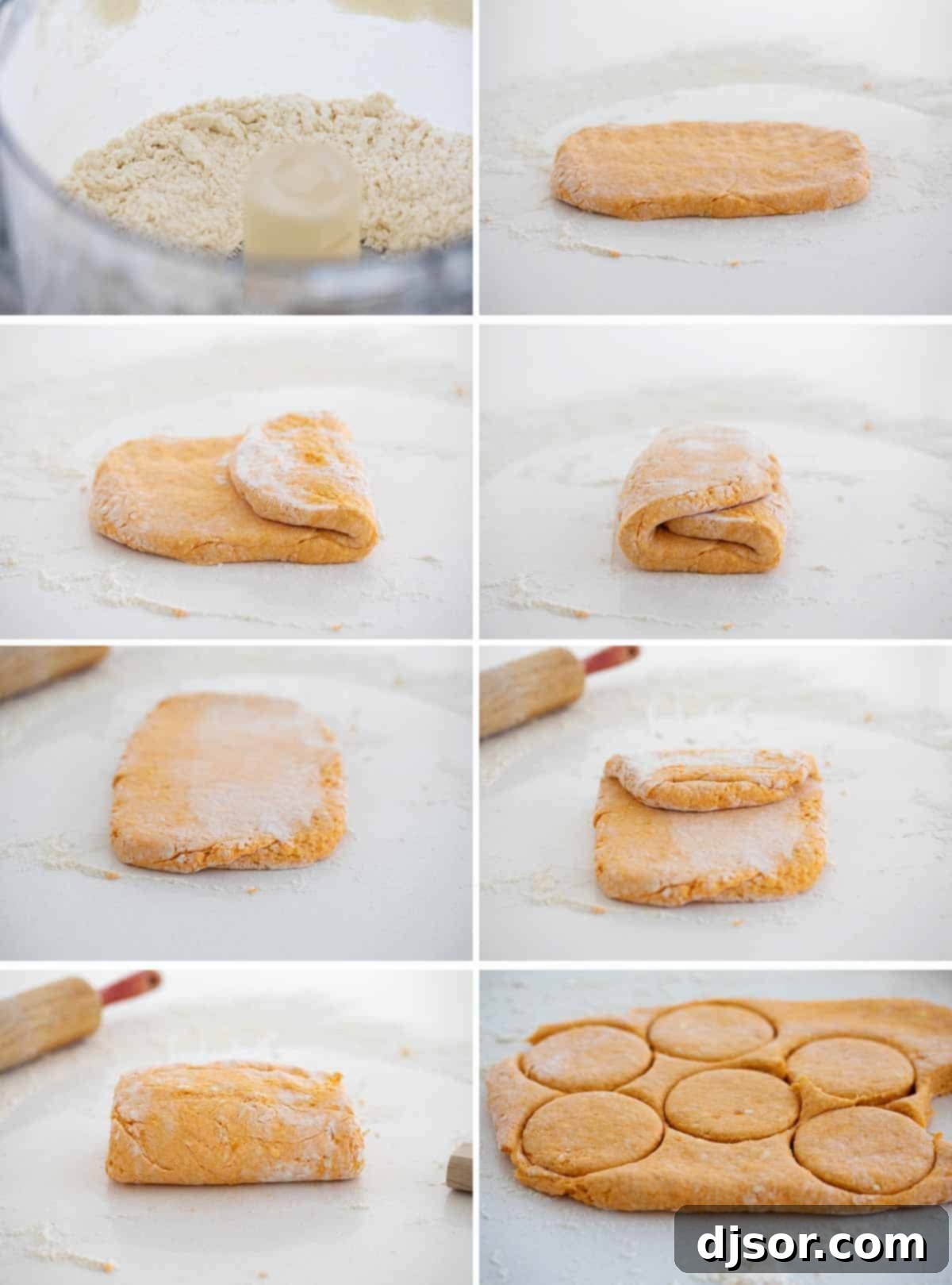 Extra tender with a soft texture and slightly sweet flavor, these Sweet Potato Biscuits are the perfect southern side dish. These are perfect for breakfast, dinner, or for your holiday table. how to fold biscuit dough