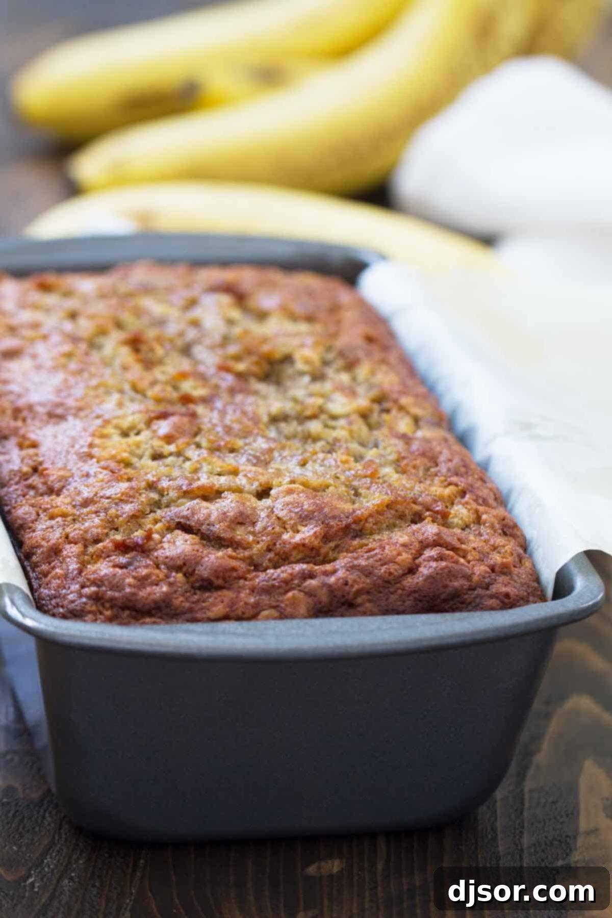 Banana Oat Bread in a pan.