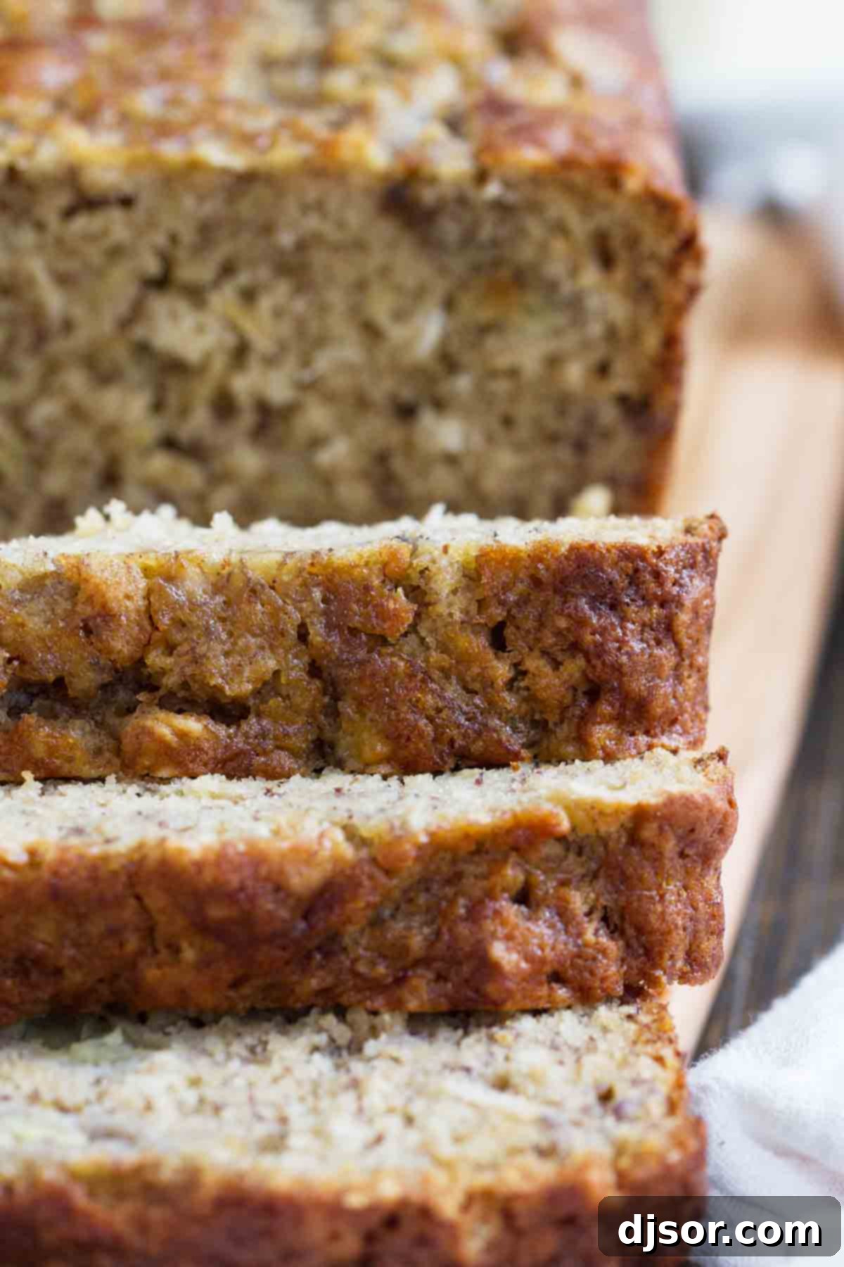 Close up shot of Banana Oat Bread.