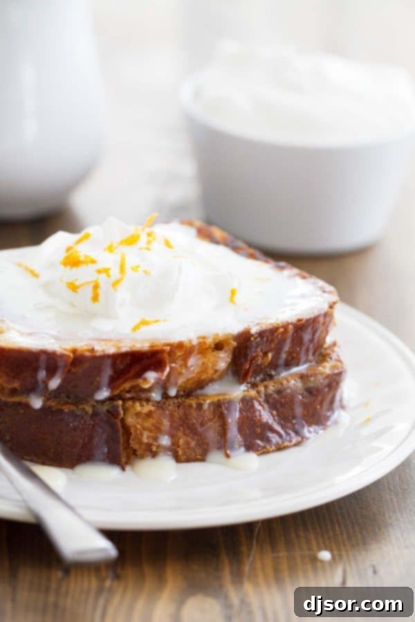 Elevate your breakfast with Sunrise Sweet French Toast: a delightful way to celebrate and show love. Sweet, special, and utterly delicious! Sunrise Sweet French Toast - a sweet french toast topped with sweetened condensed milk and whipped cream, garnished with fresh berries