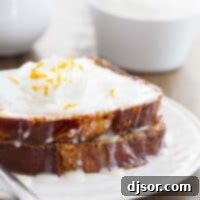 Golden Sunrise French Toast 2 Sunrise Sweet French Toast - a sweet french toast topped with sweetened condensed milk and whipped cream