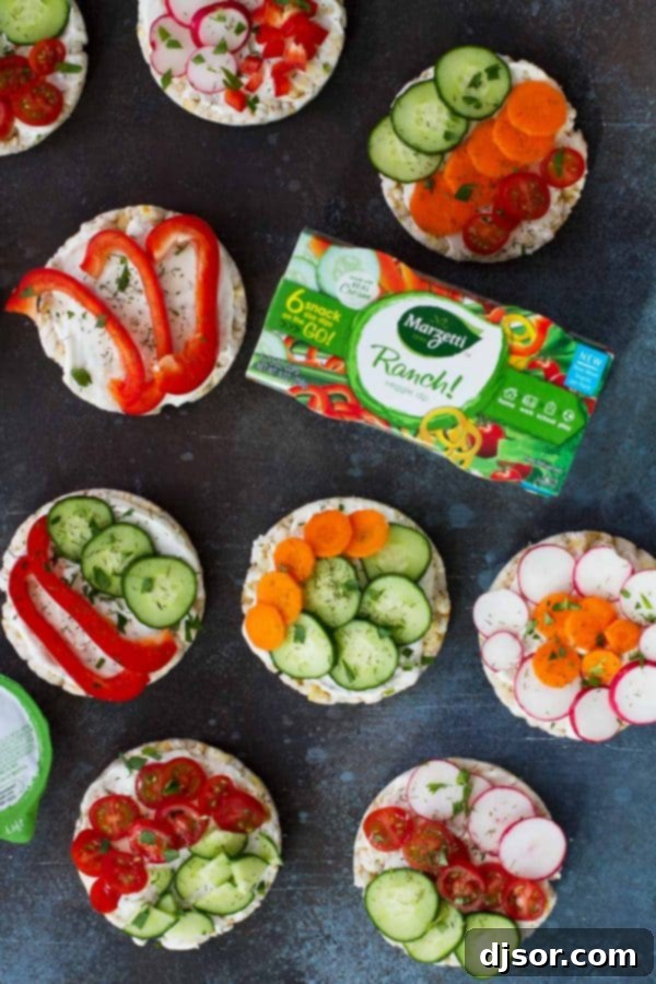 Healthy Snack Ideas for mom - Ranch and Vegetable Topped Rice Cakes
