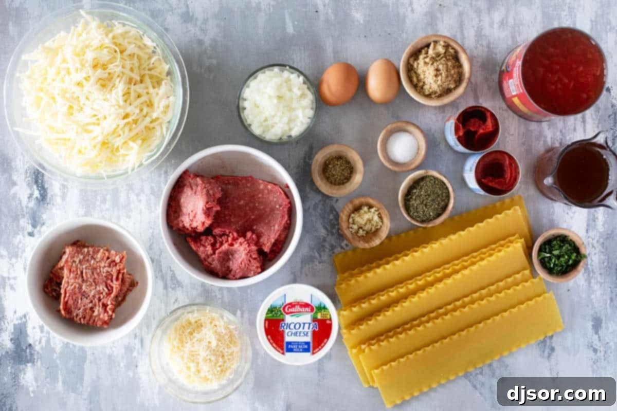 Ingredients for lasagna recipe.