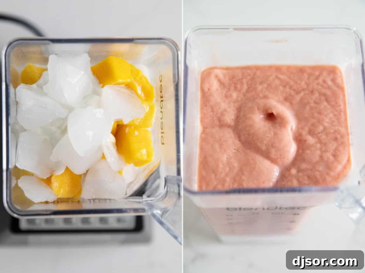 making a tropical smoothie in a blender