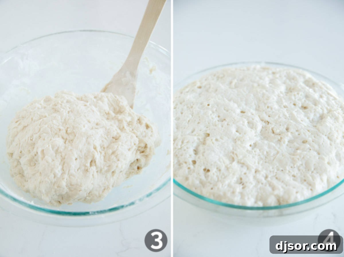 Making artisan pizza dough and letting it rise.