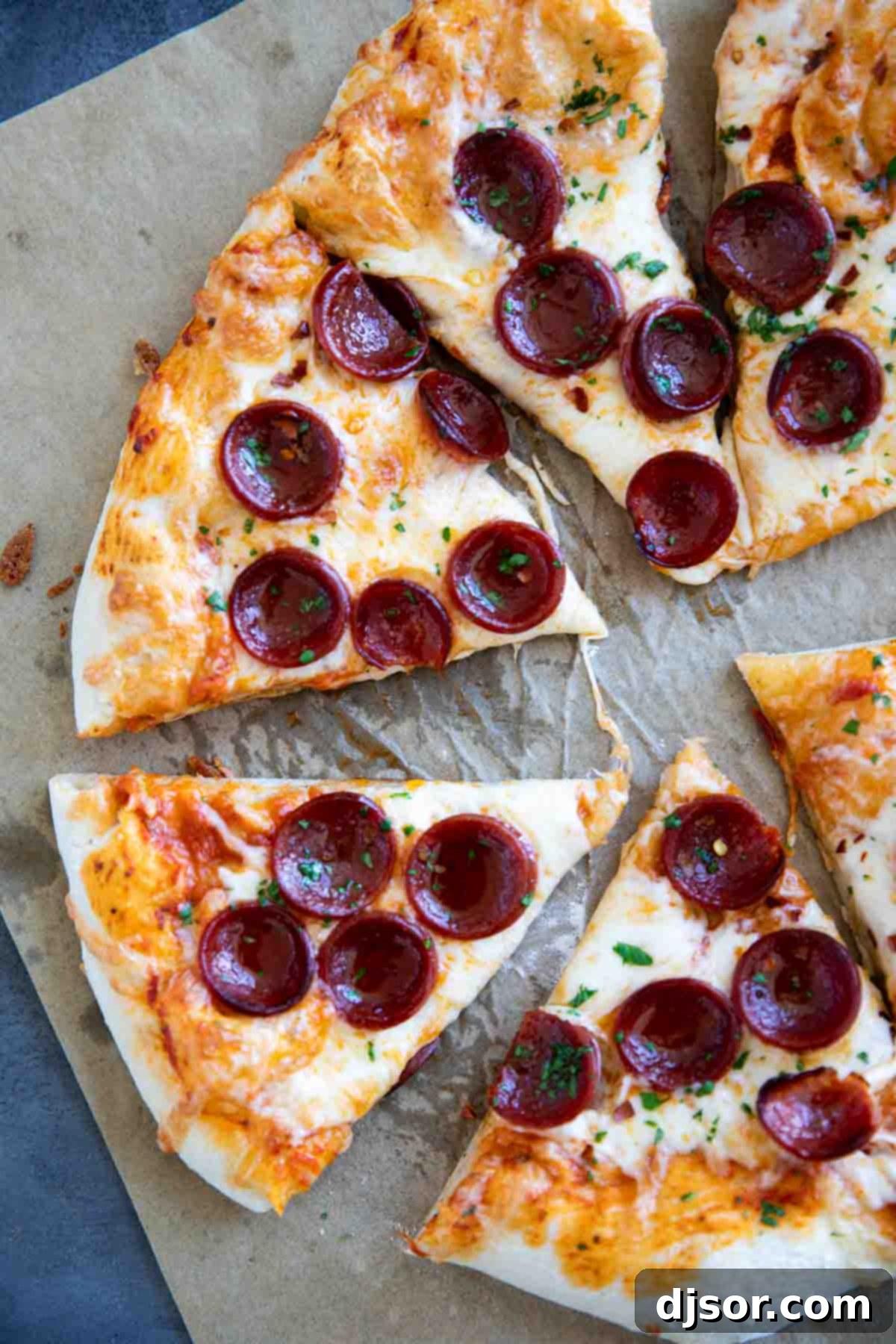 Pepperoni pizza made with artisan pizza dough.