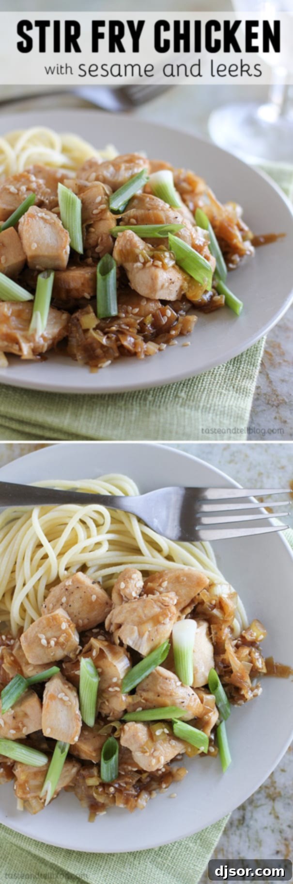 Golden Sesame Leek Chicken 4 Stir Fry Chicken with Sesame and Leeks - This easy stir fry chicken is super simple and done in 30 minutes. Leeks and sesame seeds turn this into a dish filled with flavor with only a few ingredients.
