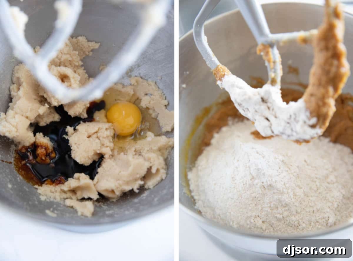 Mixing bowl with ingredients for soft ginger molasses cookies.