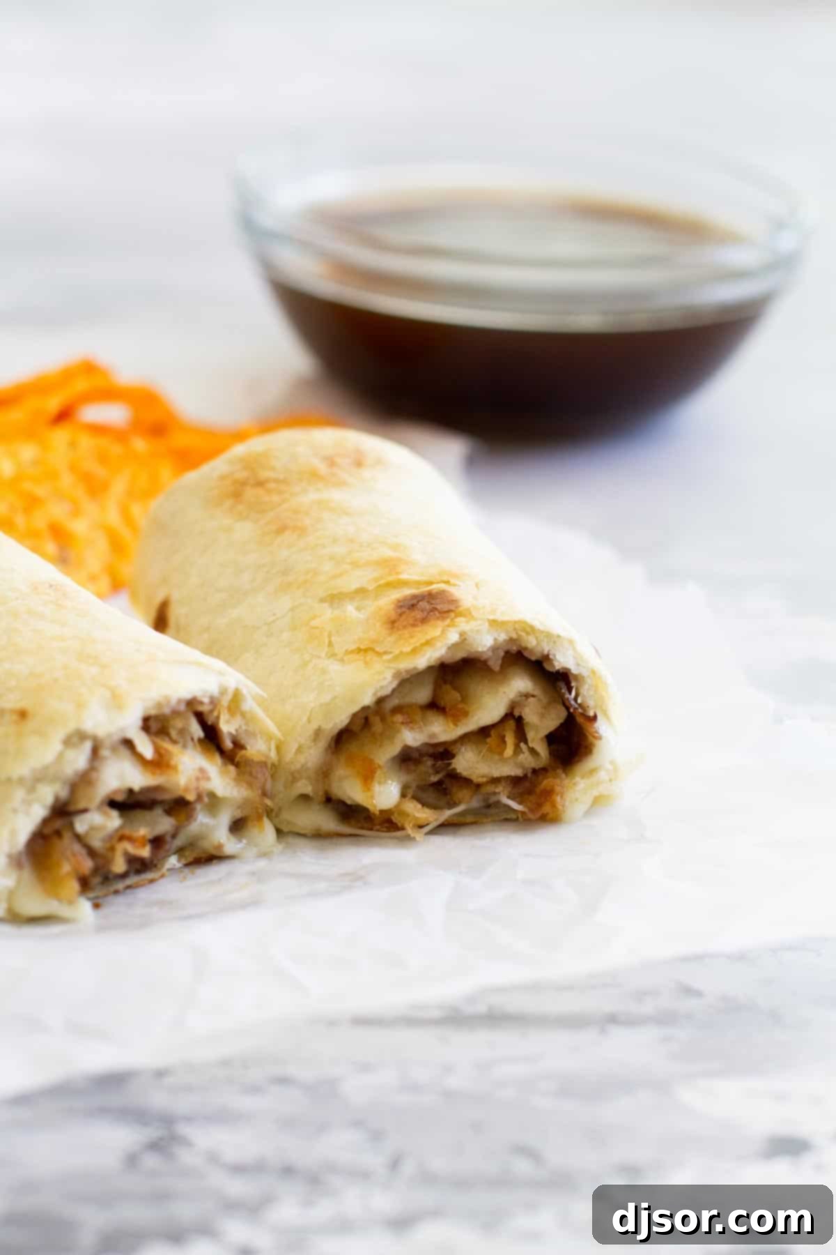French Dip Sandwich in Roll Up form