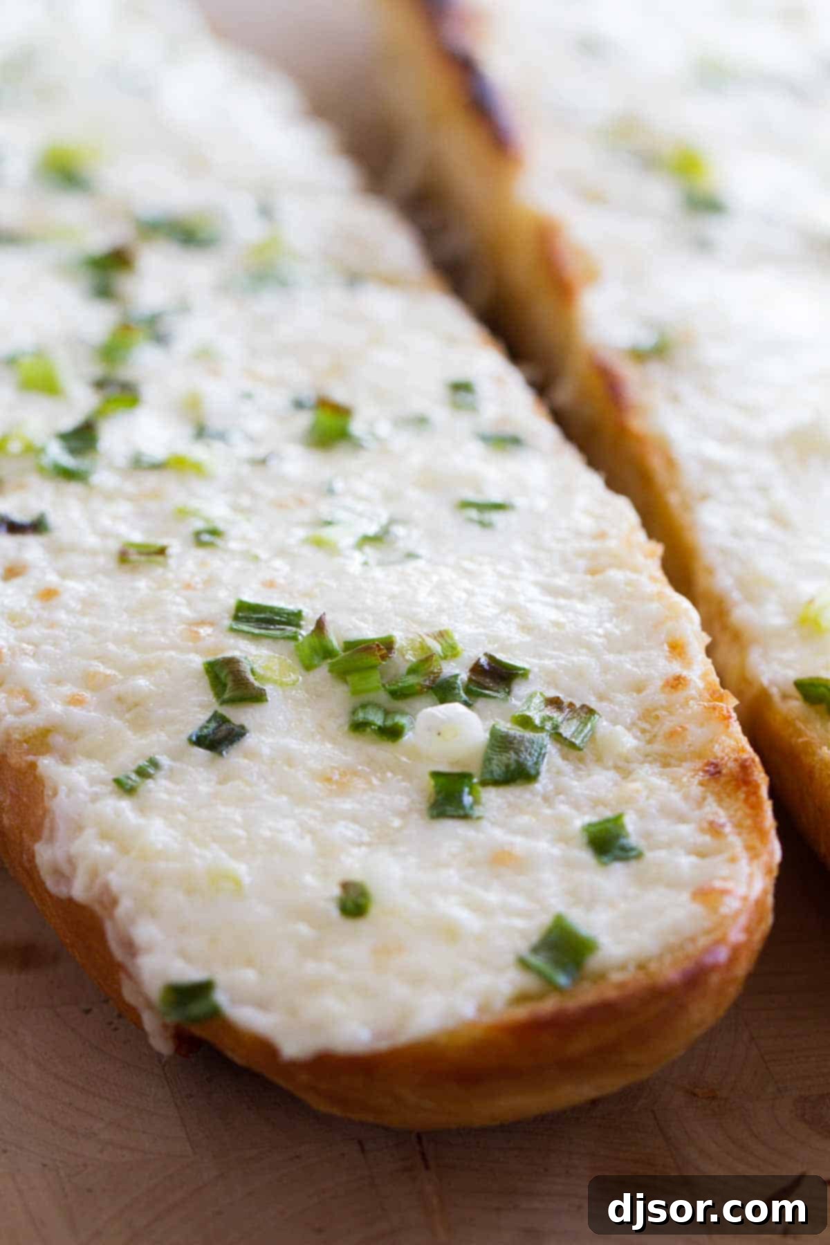 Garlic Bread with abundant melted cheese, hot from the oven