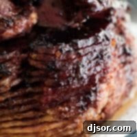 close up of ham with Sweet and Spicy Ham Glaze