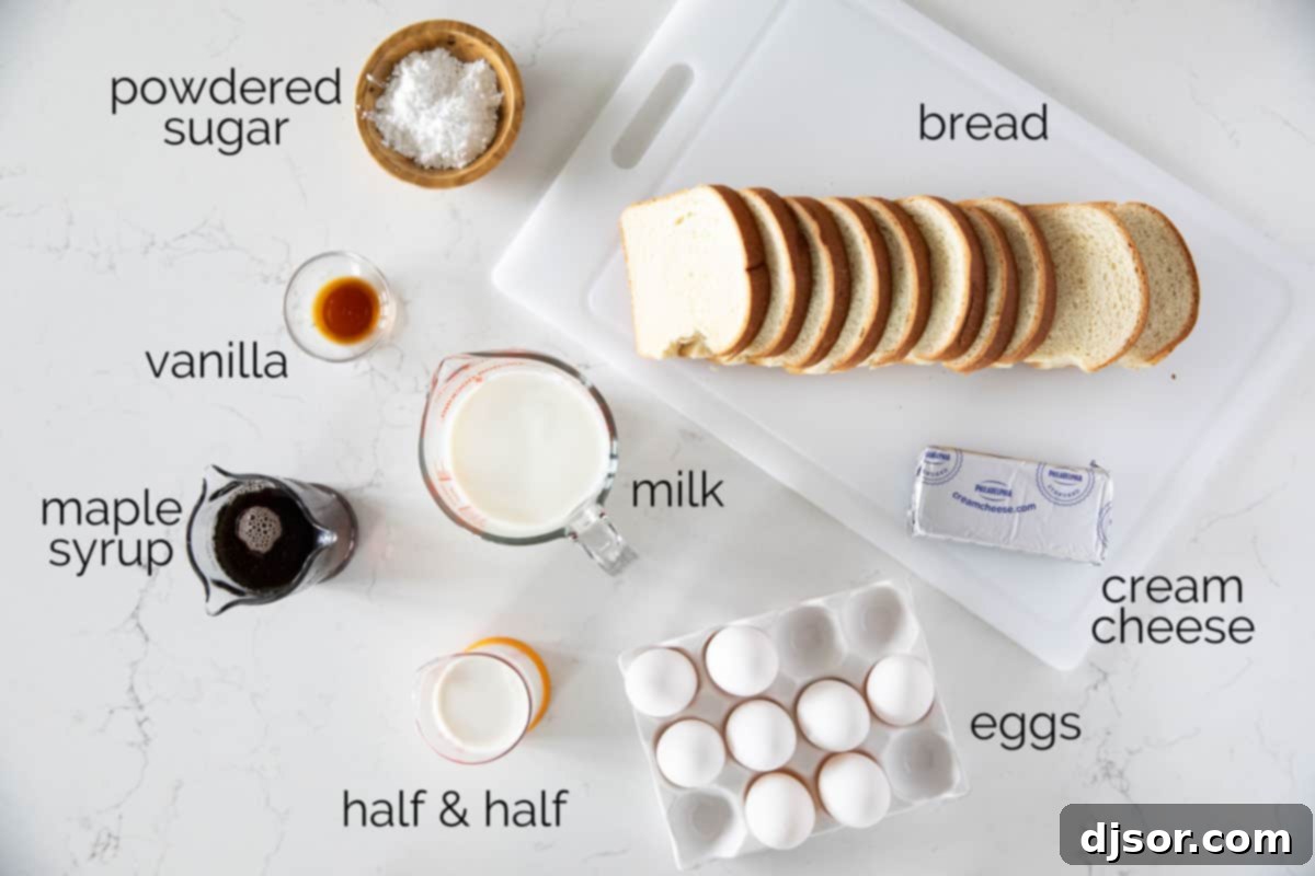 Ingredients needed to make French toast casserole.