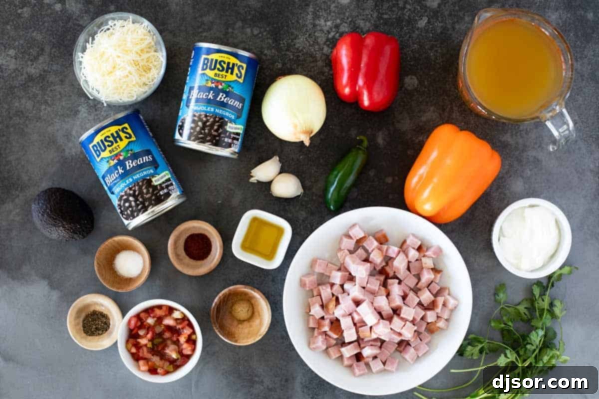 Ingredients for Black Bean and Ham Soup.