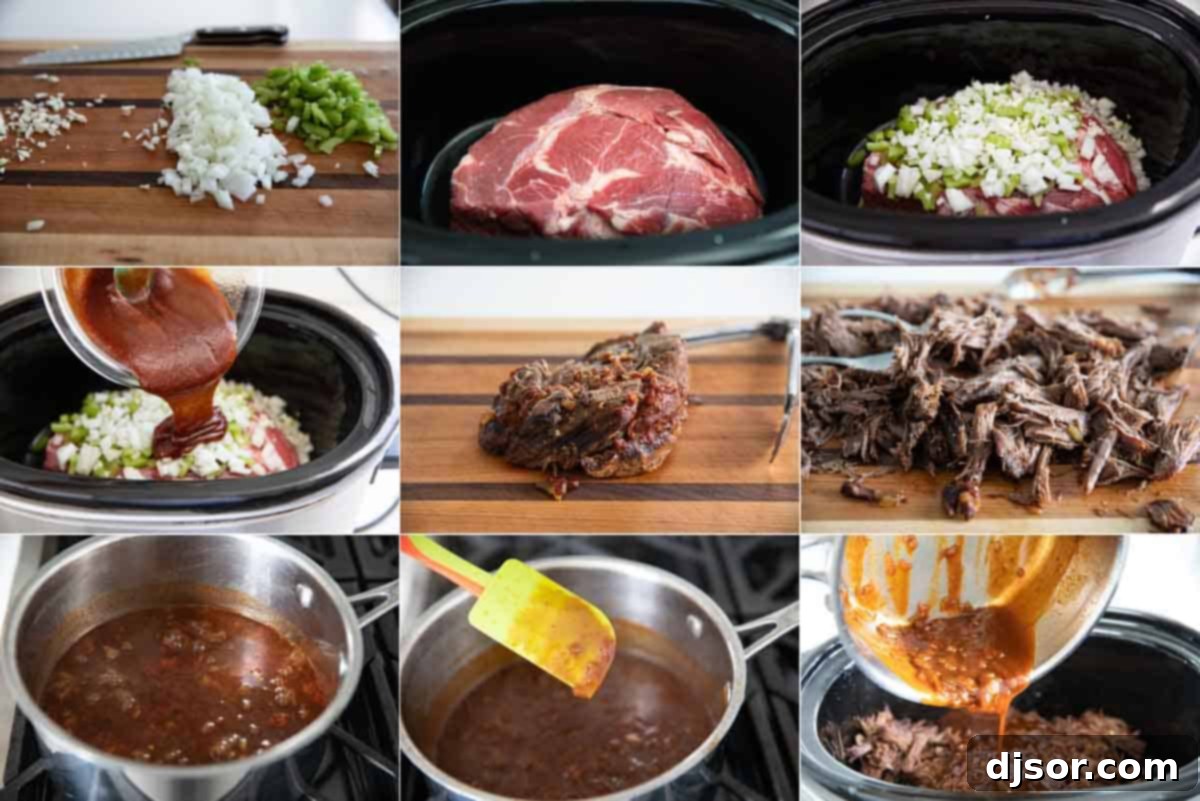 step by step photos of how to make slow cooker bbq beef sandwiches