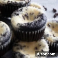 Black Bottom Cupcakes stacked on top of each other.