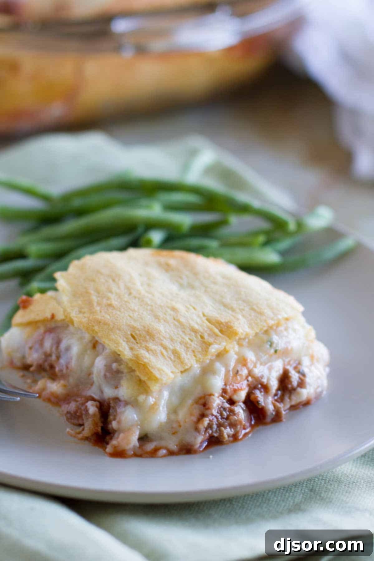Mock Lasagna served with green beans.