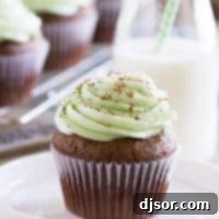 Chocolate Mint Cupcakes with smooth mint Swiss meringue buttercream.