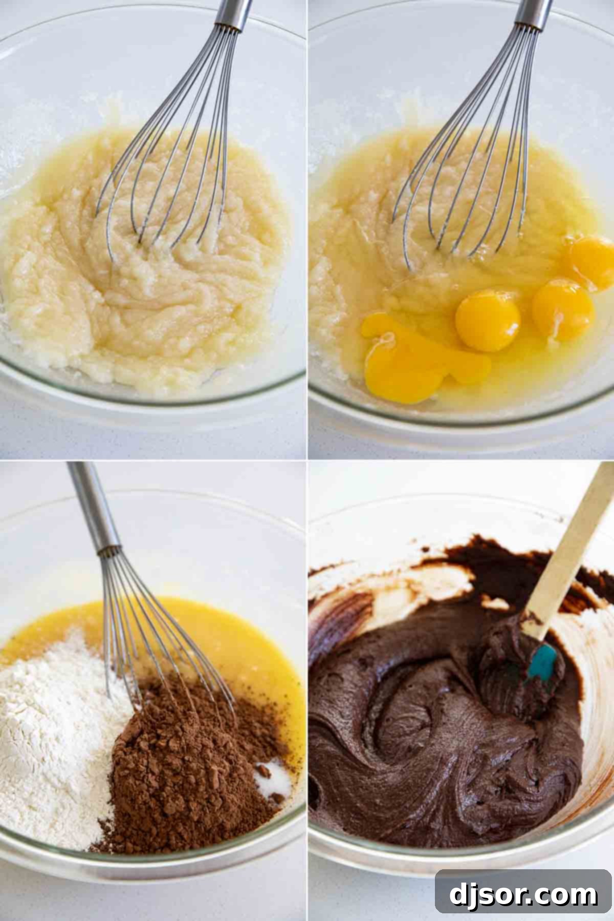 Step-by-step photos demonstrating how to make the homemade brownie batter