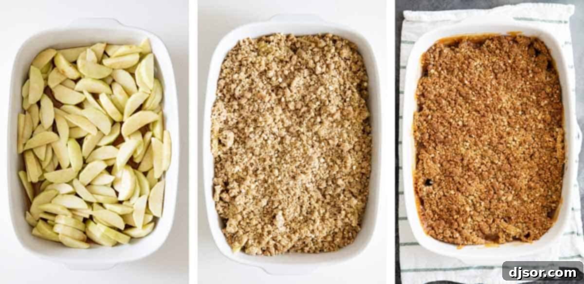 Apple Crisp Preparation Steps Step-by-step process of preparing a classic apple crisp recipe.