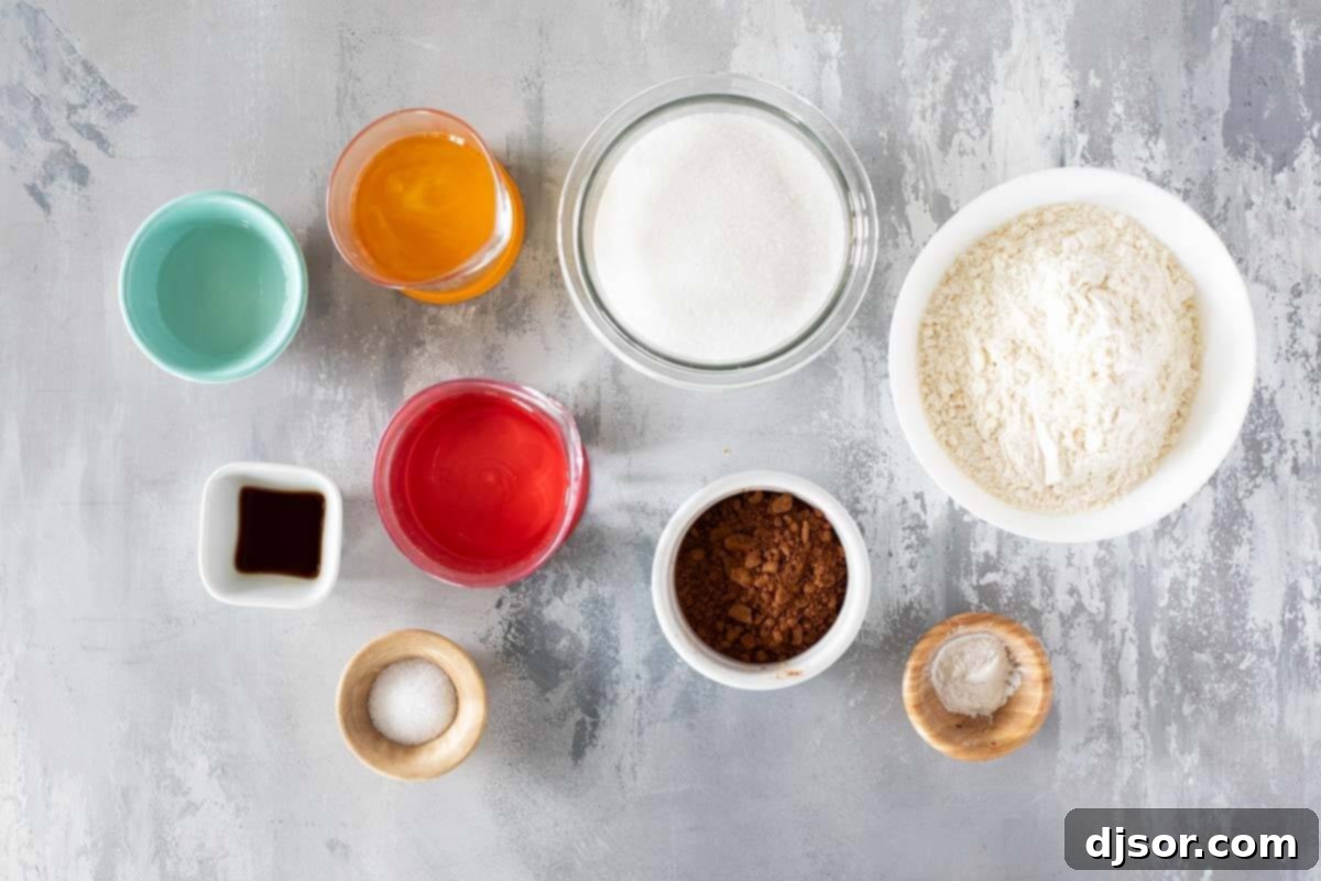 All the essential ingredients for making delicious Eggless Chocolate Cupcakes laid out on a kitchen counter.