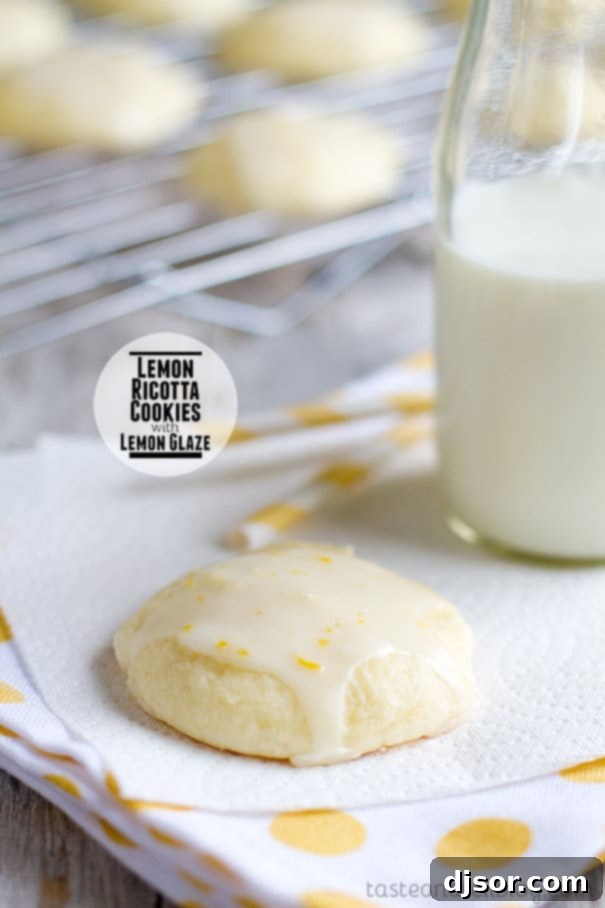 Delicate and light Lemon Ricotta Cookies topped with a sweet lemon glaze