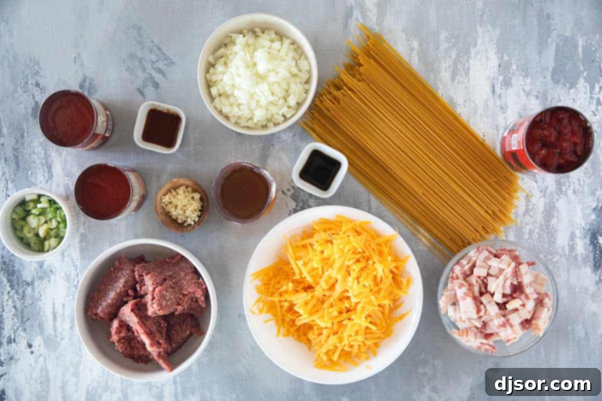 Ingredients for Cowboy Spaghetti.