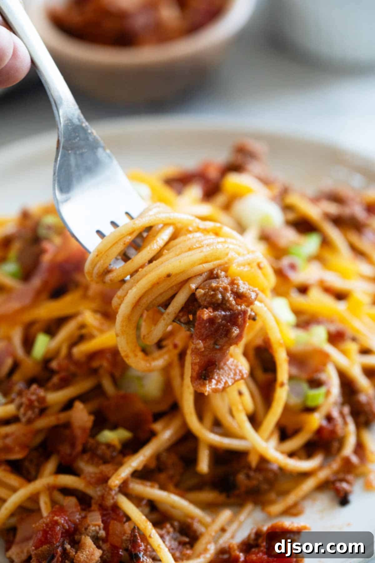 Fork full of Cowboy Spaghetti.
