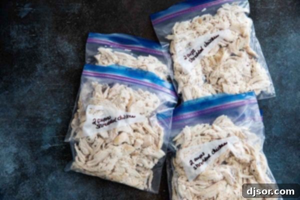 shredded chicken in a freezer bag