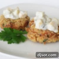 Salmon Cakes with Mango Tartar Sauce on top