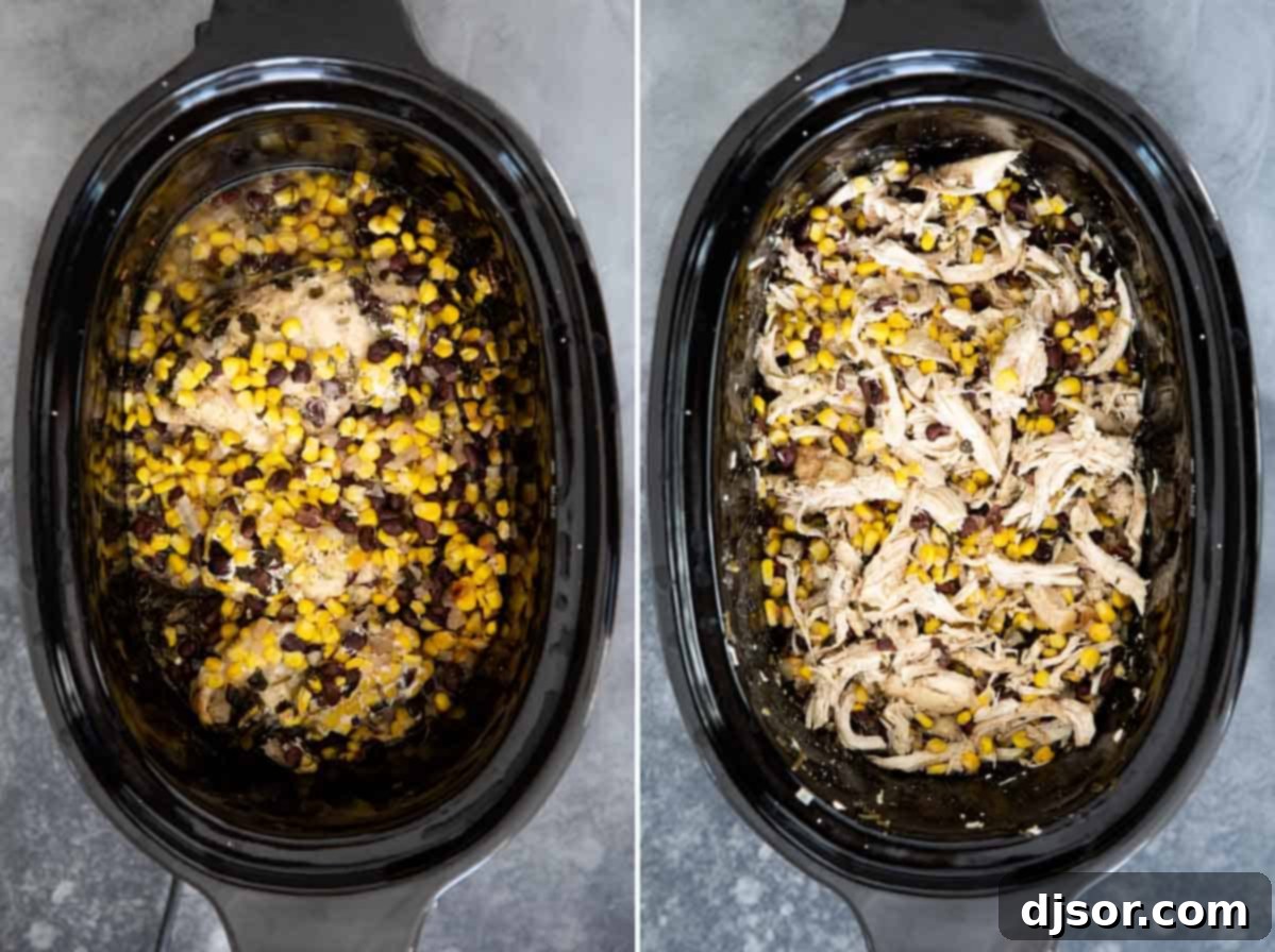 Combining ingredients for cilantro lime chicken in the crock pot.