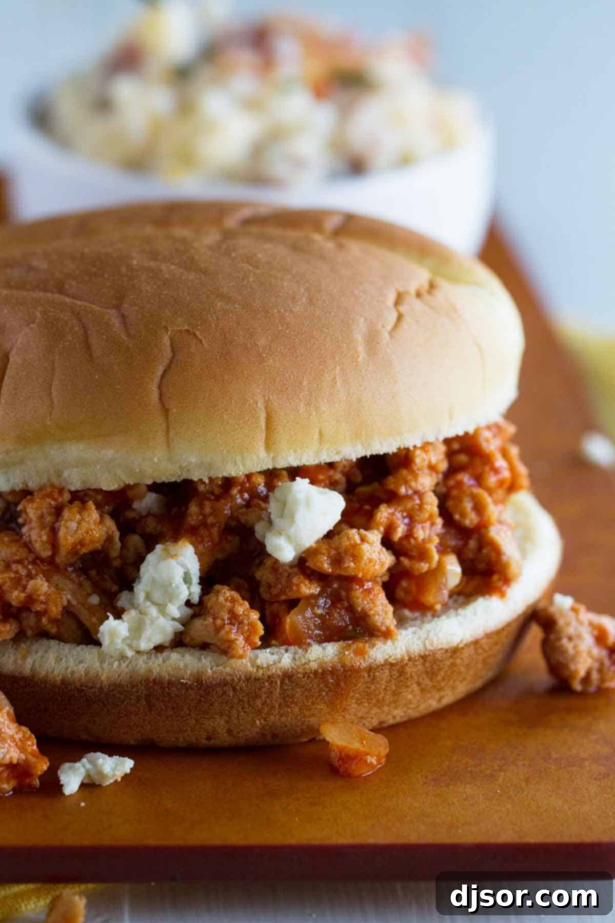 Delicious Buffalo Sloppy Joes with a sprinkle of blue cheese