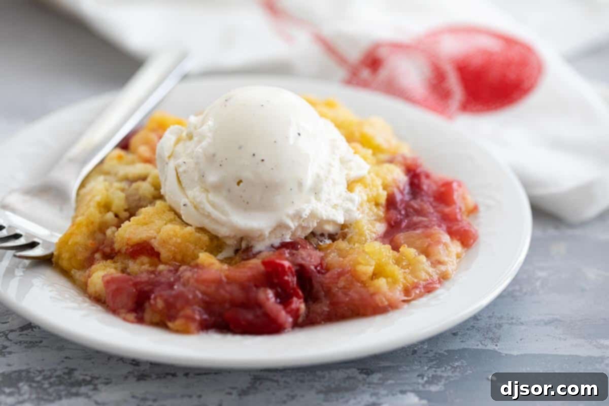 Serving of Cherry Dump Cake with Ice Cream
