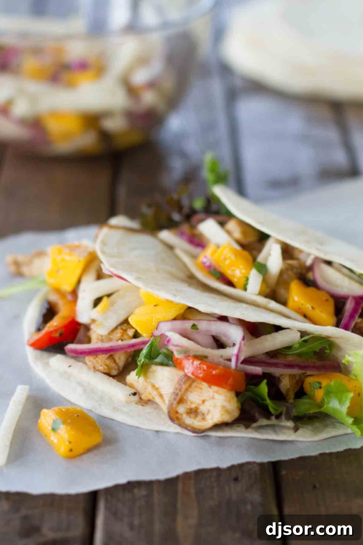 Two Easy Chicken Tacos with Mango and Jicama