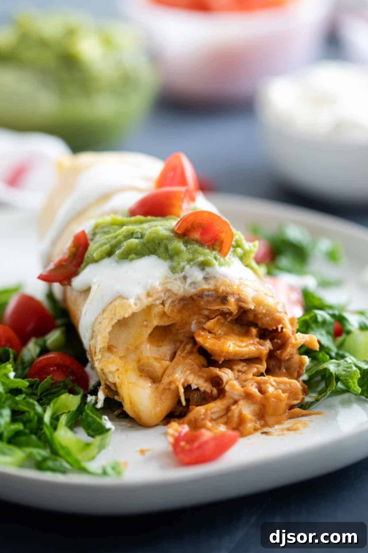 A step-by-step image showing how to make golden and crispy Chicken Chimichangas.