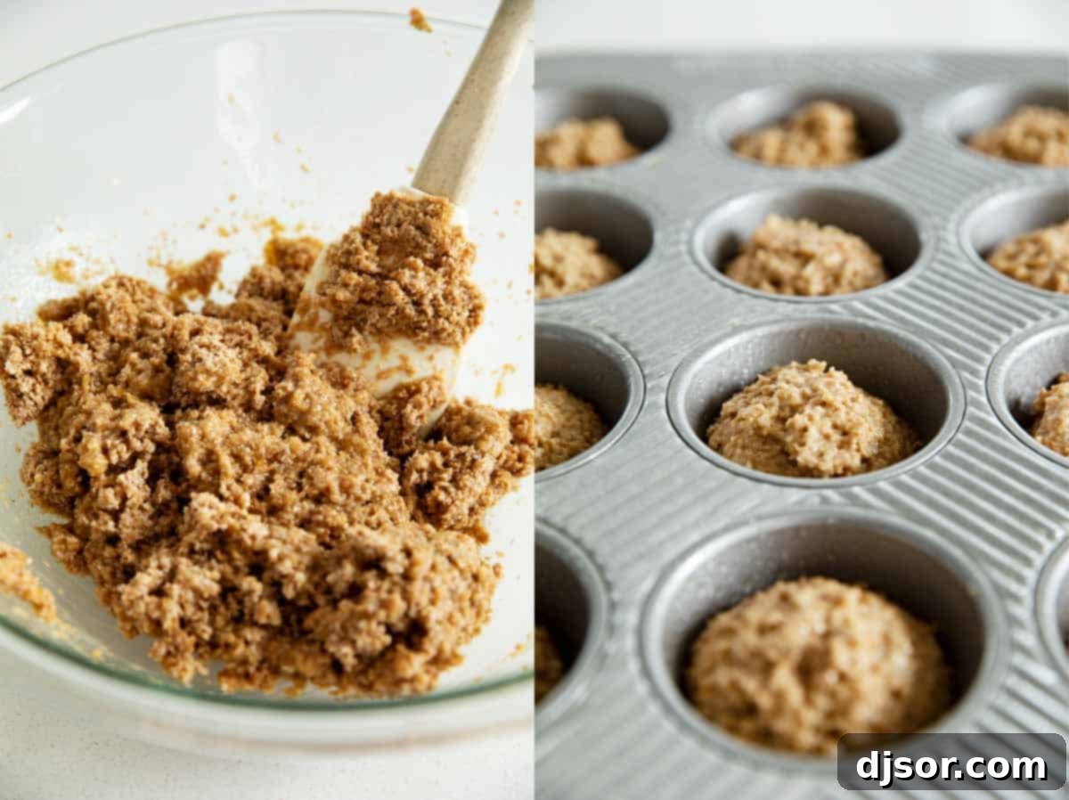 A healthy breakfast or snack to keep on hand, these Classic Bran Muffins are easy to make and filled with fiber. They make the perfect grab and go breakfast! Mixing the classic bran muffin batter in a large bowl, showcasing its rich, moist consistency.