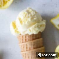 Lemon ice cream on a sugar cone