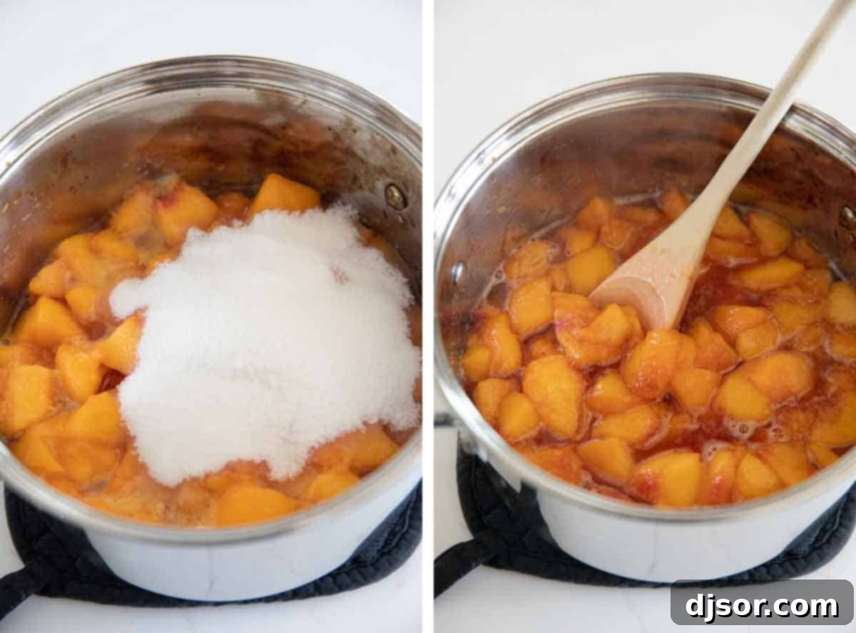 Sun-Kissed Peach Freeze 5 cooking peaches, water, and sugar together