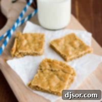 Golden Butterscotch Blondies 2 Sliced Butterscotch Bars on a cutting board, ready to serve.