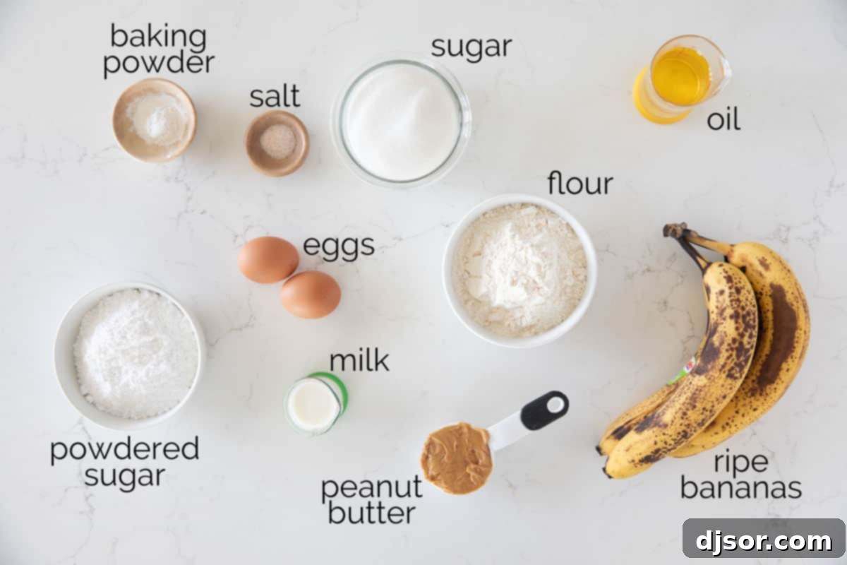 Ingredients needed for Banana Donuts with Peanut Butter Icing.