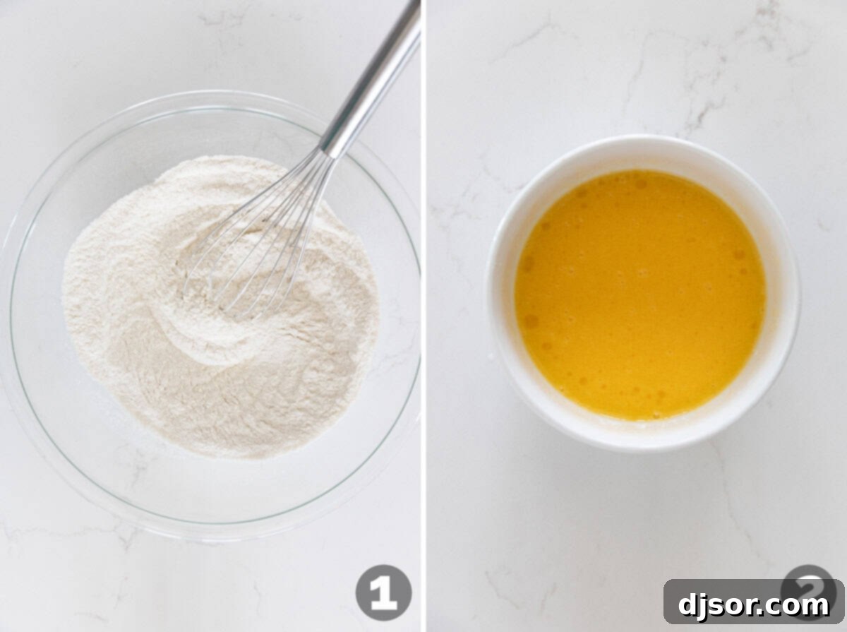 Mixing dry ingredients and wet ingredients for banana donuts.