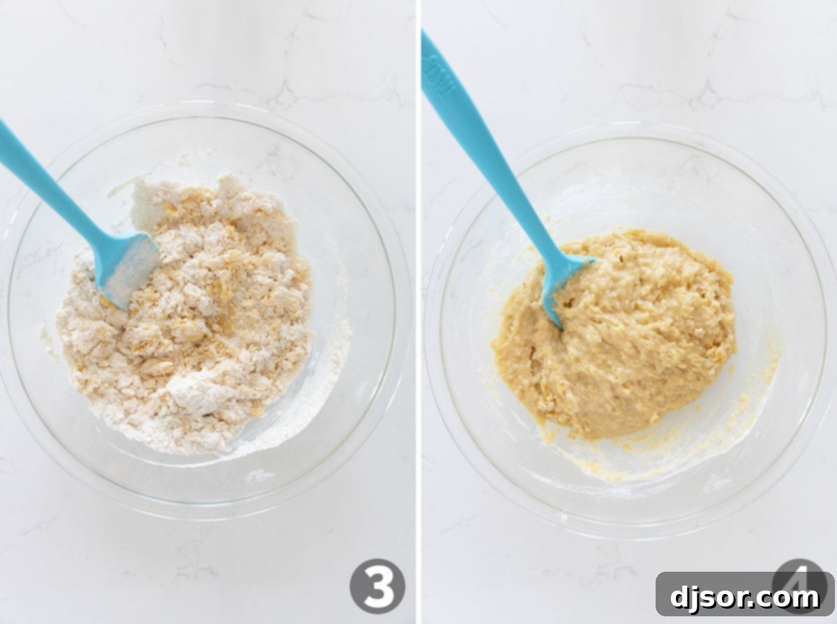 Making batter for banana donuts.