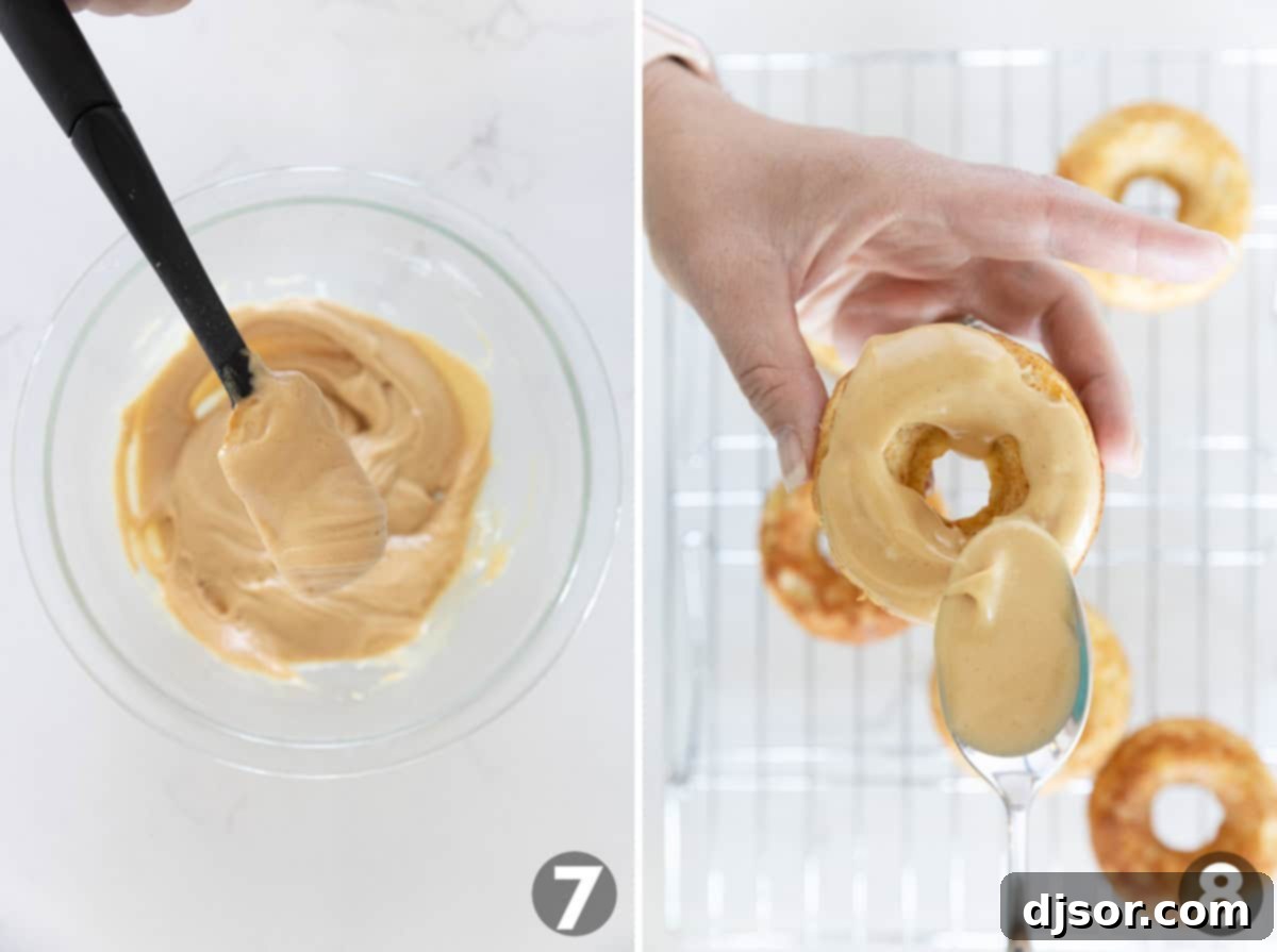 Making peanut butter icing and frosting donuts with it.