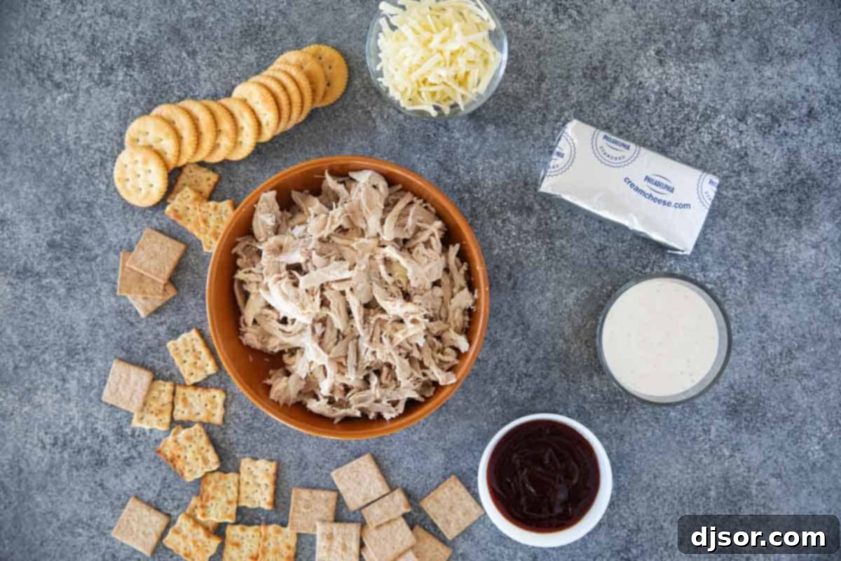 Ingredients for BBQ Chicken Dip.