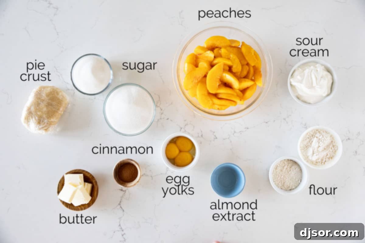 Ingredients for sour cream peach pie.