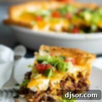 Taco Pie slice of taco pie on a plate