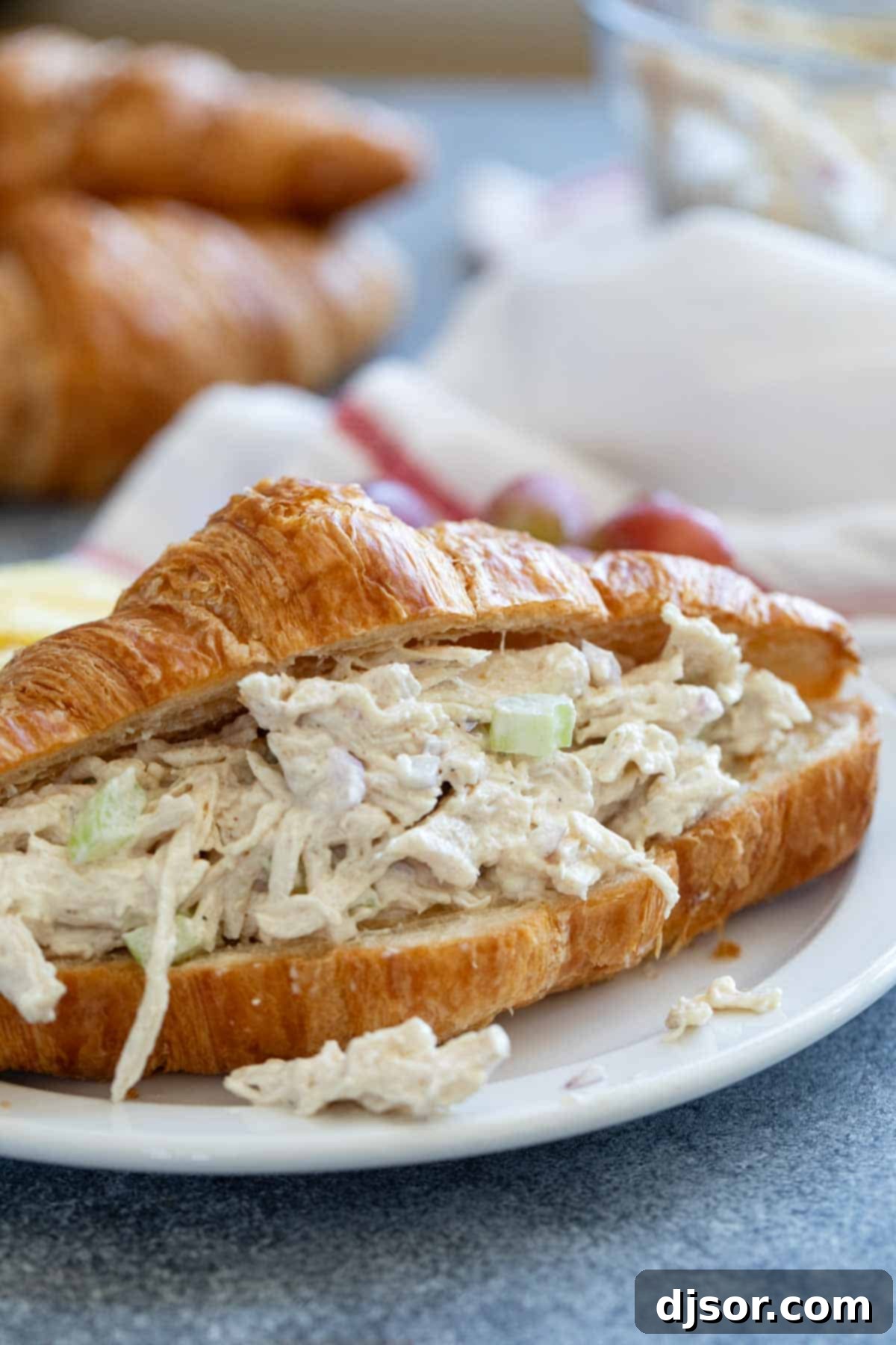 Classic chicken salad served elegantly on a fresh, flaky croissant.