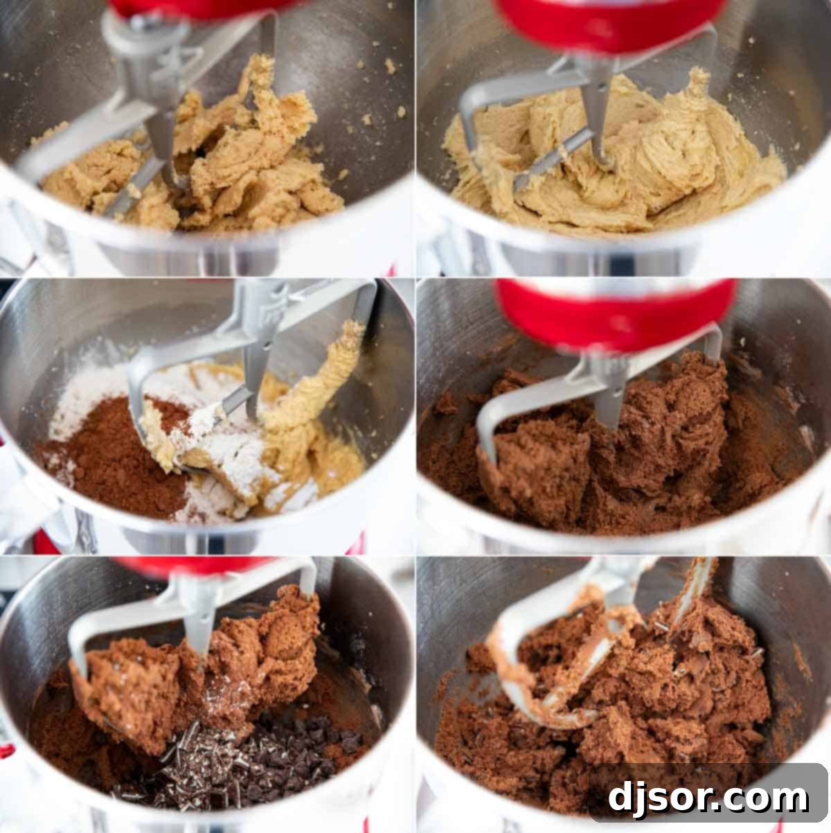 Mint Chocolate Delight 3 Steps for how to make chocolate mint cookies at home, showing the cookie dough with chocolate and mint pieces.